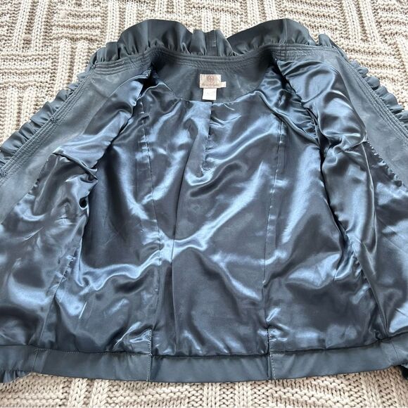Hot In Hollywood Slate Faux Leather Ruffle Cottagecore Academia Jacket Blazer L - Picture 12 of 16
